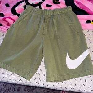 Men’s Nike Olive Shorts with White Swoosh